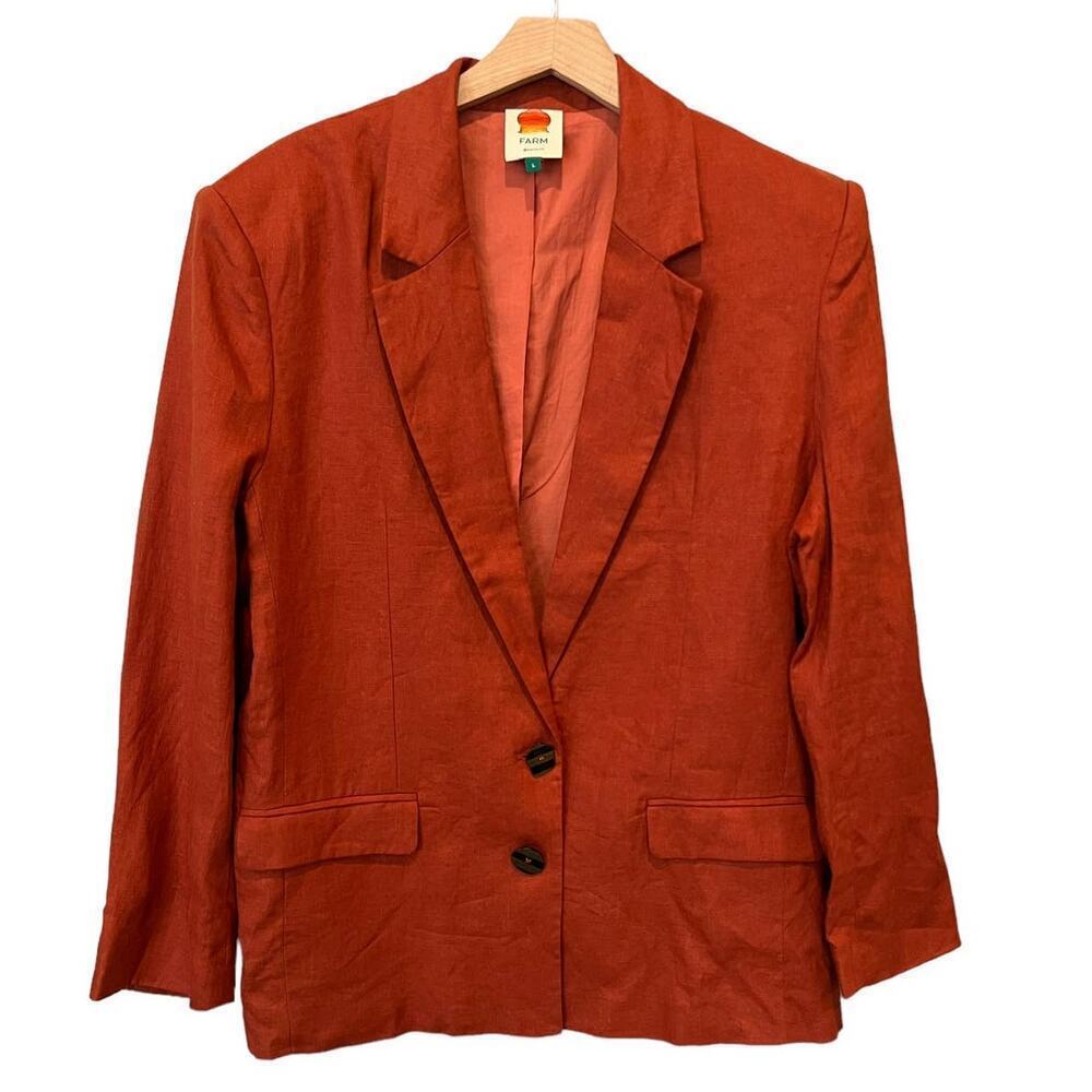 Farm Rio Brown Linen Blazer Size Large - Picture 3 of 9